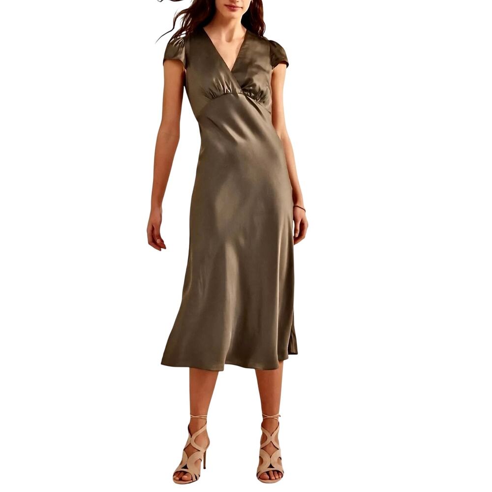 Boden Satin Retro Flapper 20's Look Dress Khaki Brown 6P